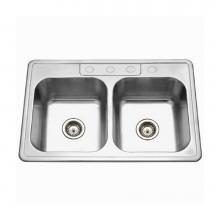 Hamat REV-3322DT-9-4-1 - Revive 33'' Topmount Stainless Steel 4-hole 50/50 Double Bowl Kitchen Sink, 9'&apos