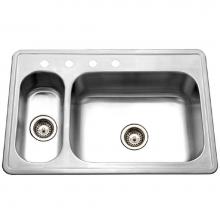 Hamat TUR-3322DT-20 - Tureen 33'' Topmount Stainless Steel 4-hole 70/30 Double Bowl Kitchen Sink, Bulk Pack