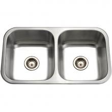 Hamat VIT-3218D-20 - Vitality 32'' Undermount Stainless Steel 50/50 Double Bowl Kitchen Sink, Bulk Pack