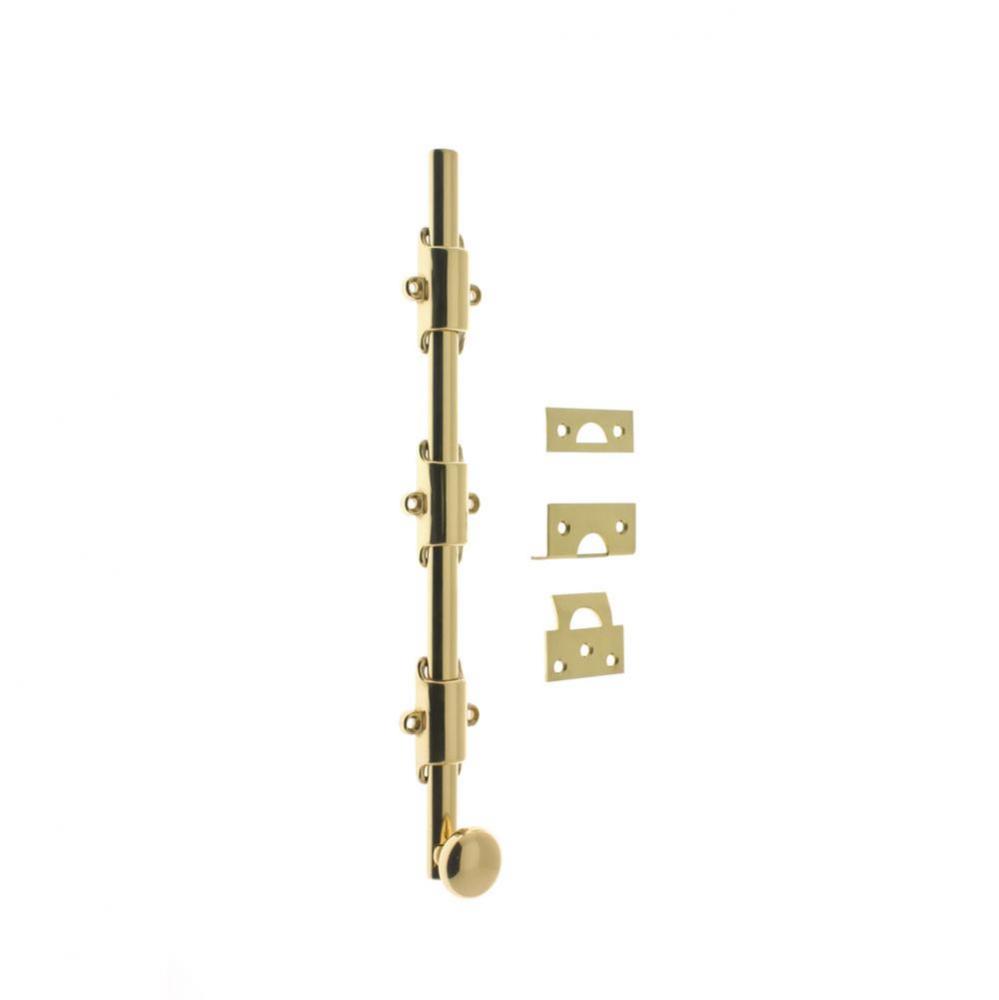 12'' Heavy Duty Surface Bolt W/ Round Knob Polished Brass
