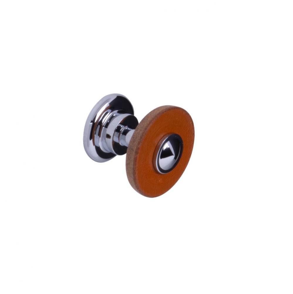 34026/0 Knob, Polished Chrome/ Brown Leather