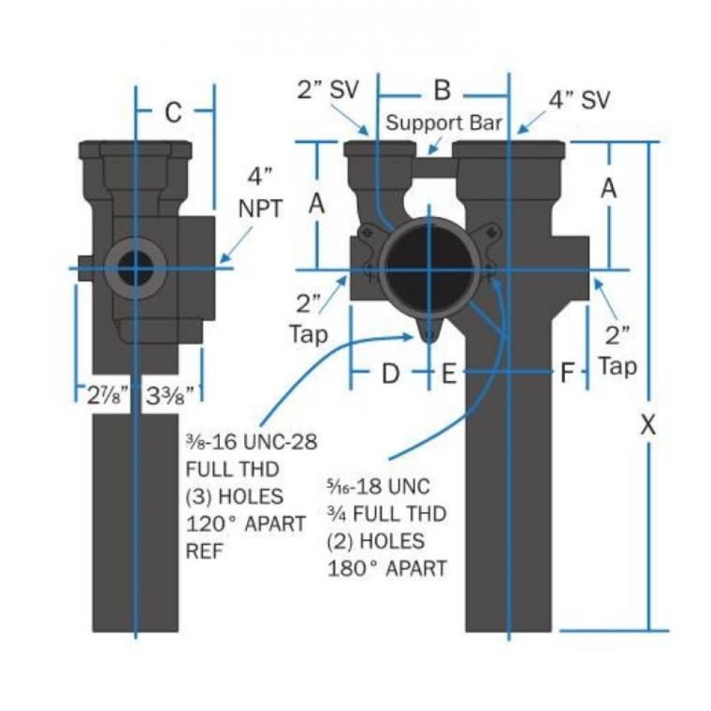 Sv 4 Lh Strt Fit W 4 Tap W/ 6-1/2 Inlet 973L