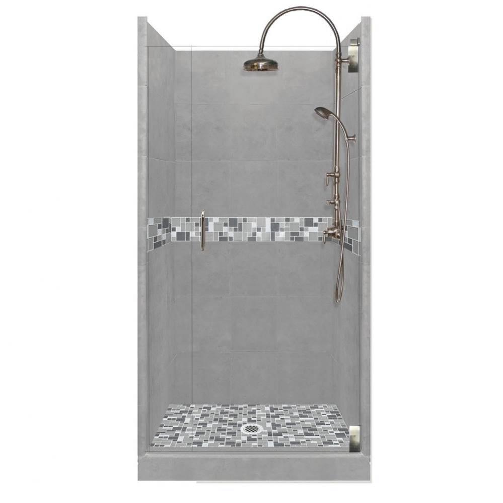 36 x 32 x 80 Newport Luxe Alcove Shower Kit in Wet Cement with Chrome Finish