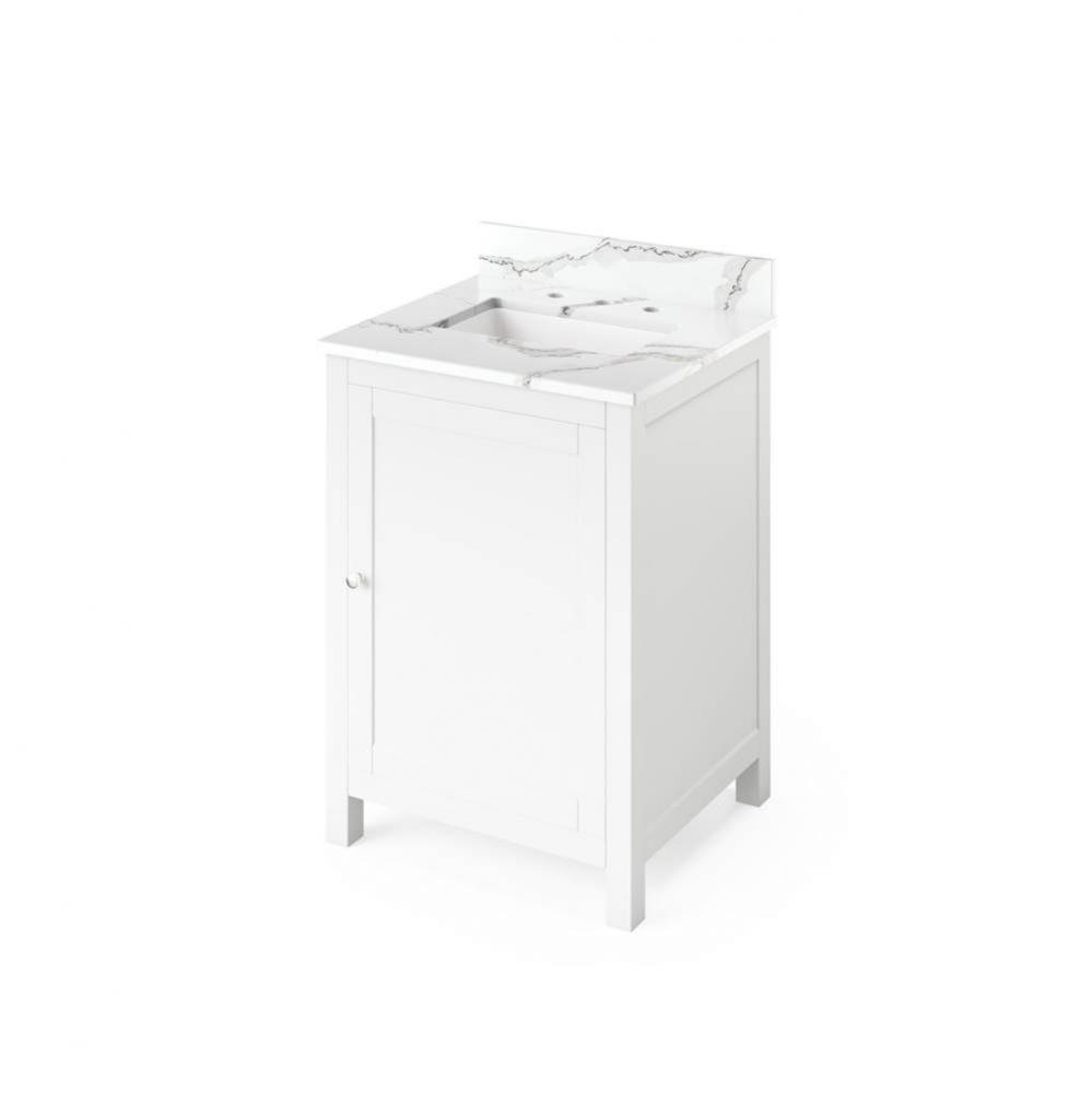 24'' White Astoria Vanity, Calacatta Vienna Quartz Vanity Top, undermount rectangle bowl