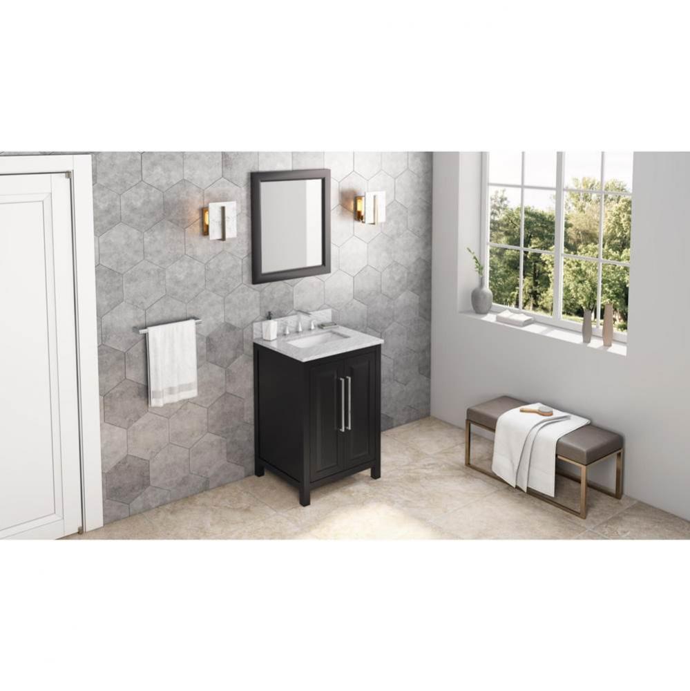 24'' Black Cade Vanity, White Carrara Marble Vanity Top, undermount rectangle bowl