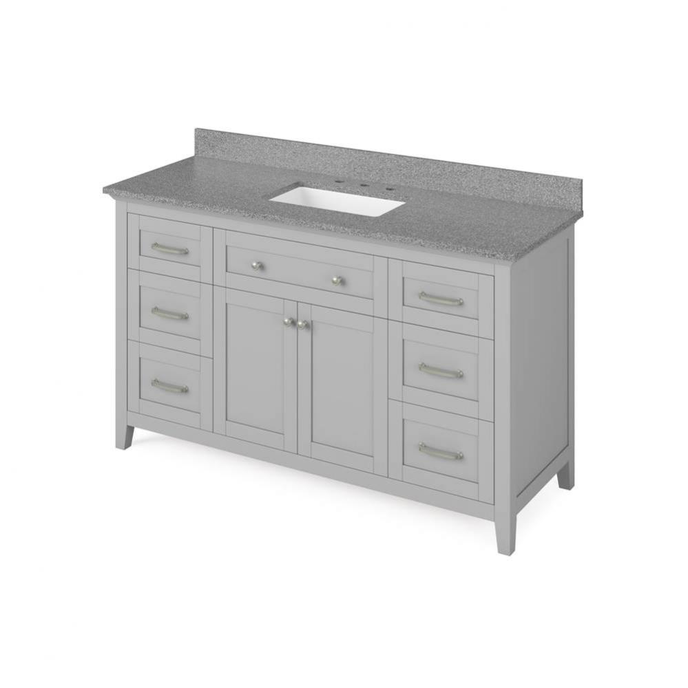 60'' Grey Chatham Vanity, Steel Grey Cultured Marble Vanity Top, undermount rectangle bo