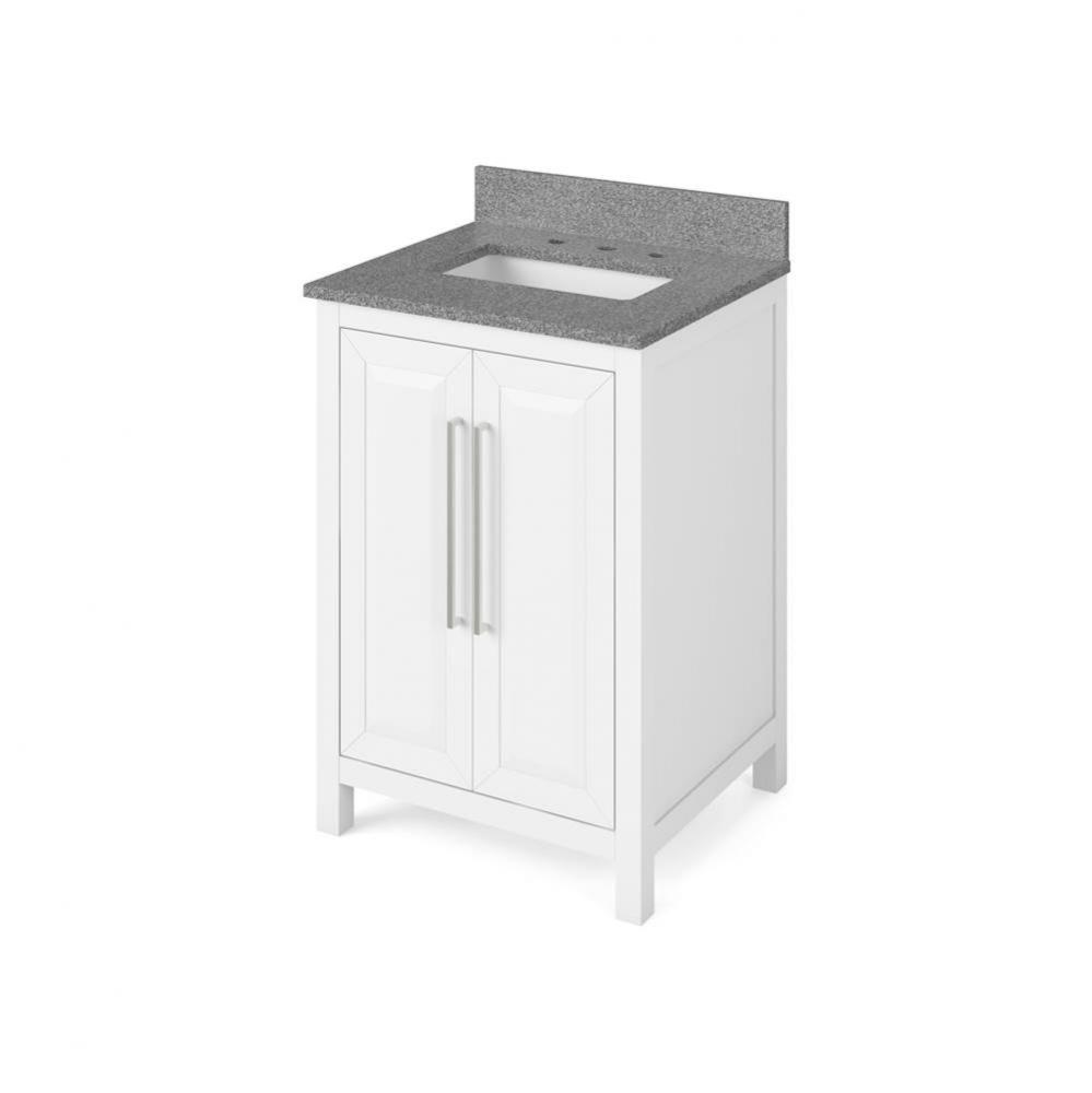 24'' White Cade Vanity, Steel Grey Cultured Marble Vanity Top, undermount rectangle bowl