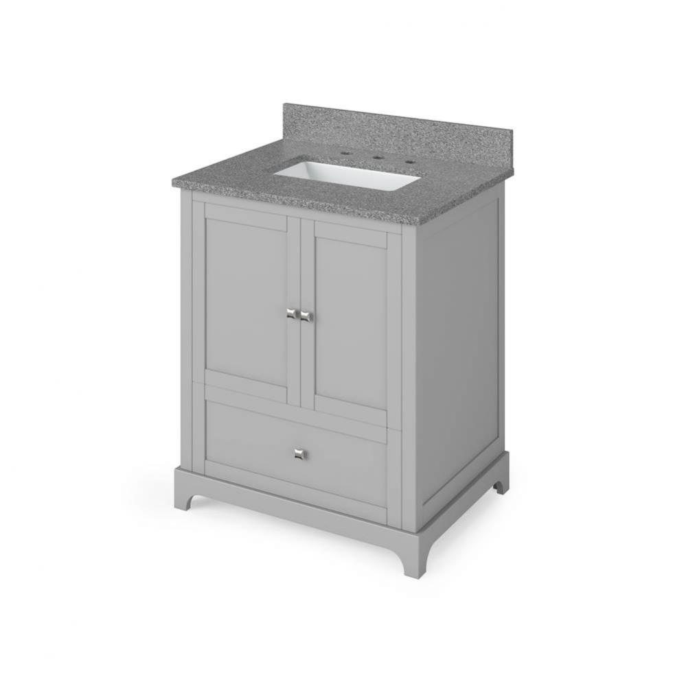 30'' Grey Addington Vanity, Steel Grey Cultured Marble Vanity Top, undermount rectangle