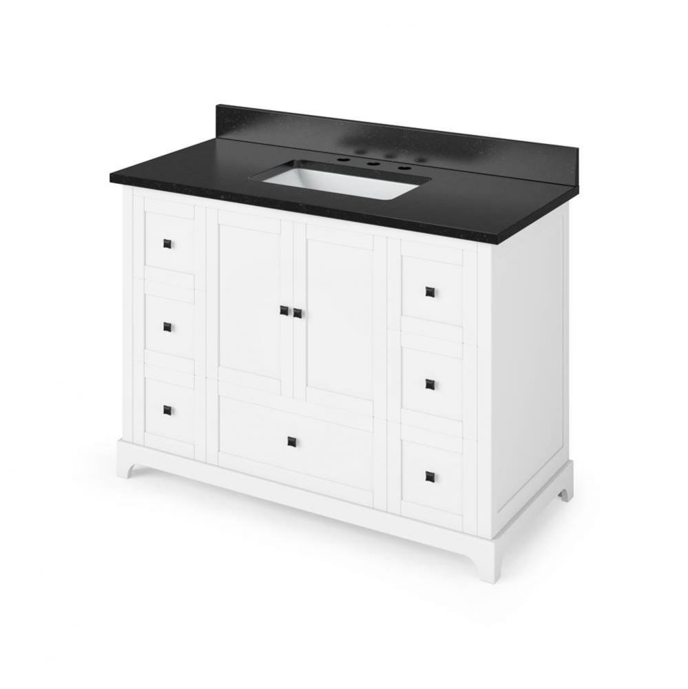 48'' White Addington Vanity, Black Granite Vanity Top, undermount rectangle bowl