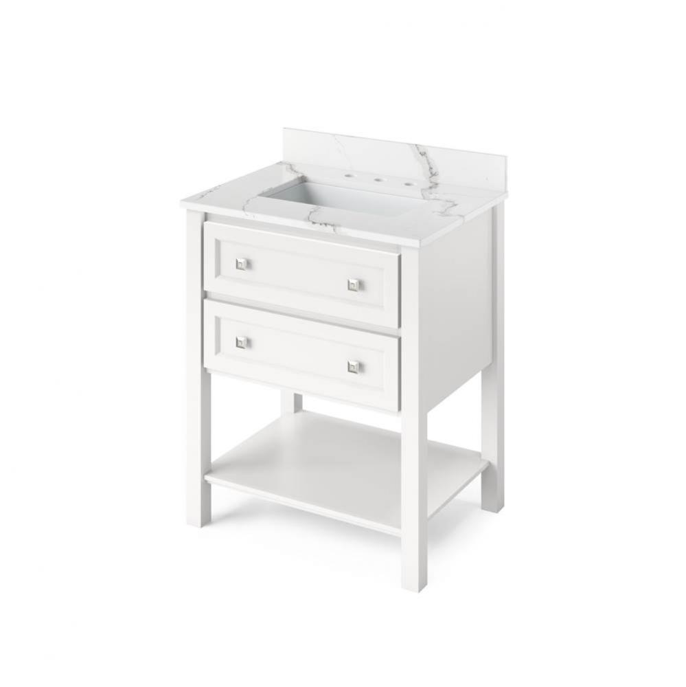 30'' White Adler Vanity, Calacatta Vienna Quartz Vanity Top, undermount rectangle bowl