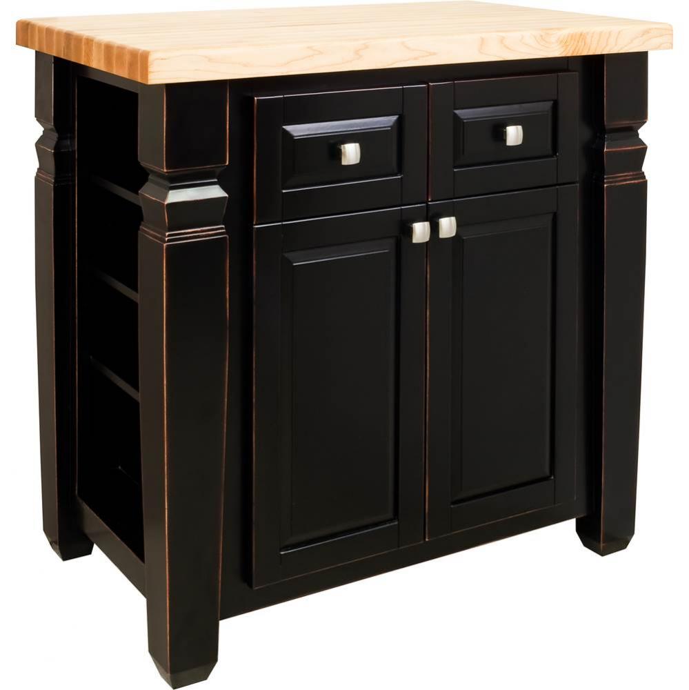 34'' Aged Black Loft Furniture Style Kitchen Island