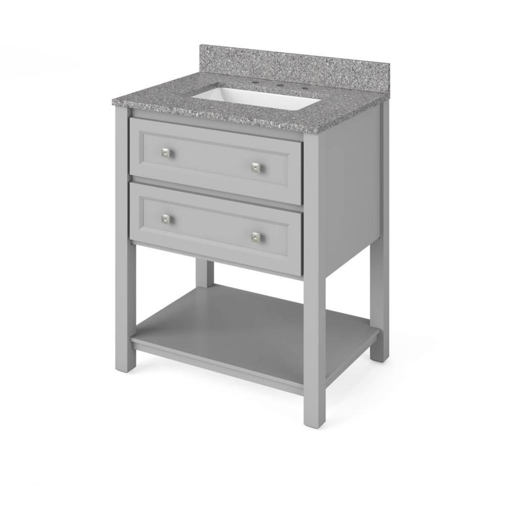 30'' Grey Adler Vanity, Boulder Cultured Marble Vanity Top, undermount rectangle bowl