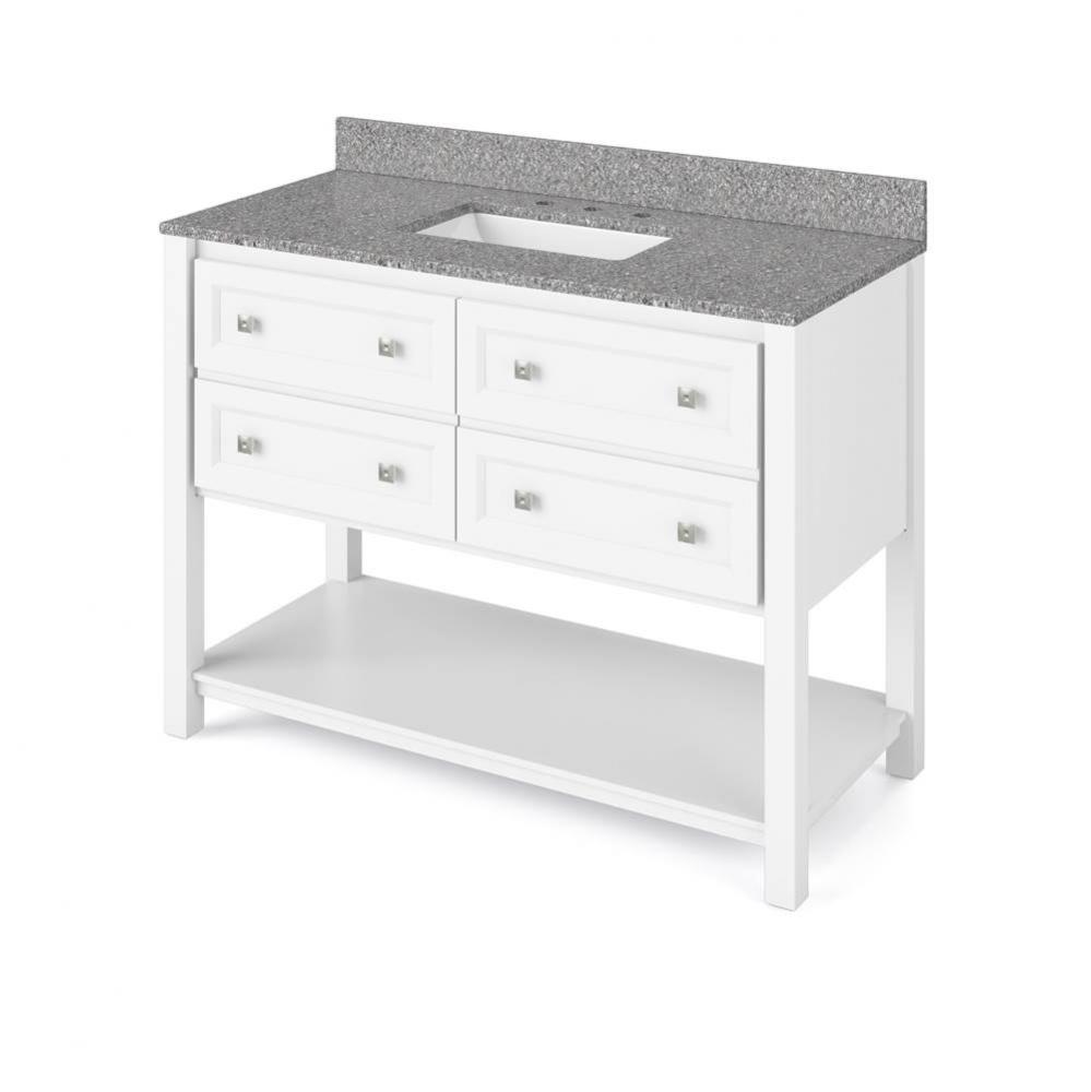 48'' White Adler Vanity, Boulder Cultured Marble Vanity Top, undermount rectangle bowl