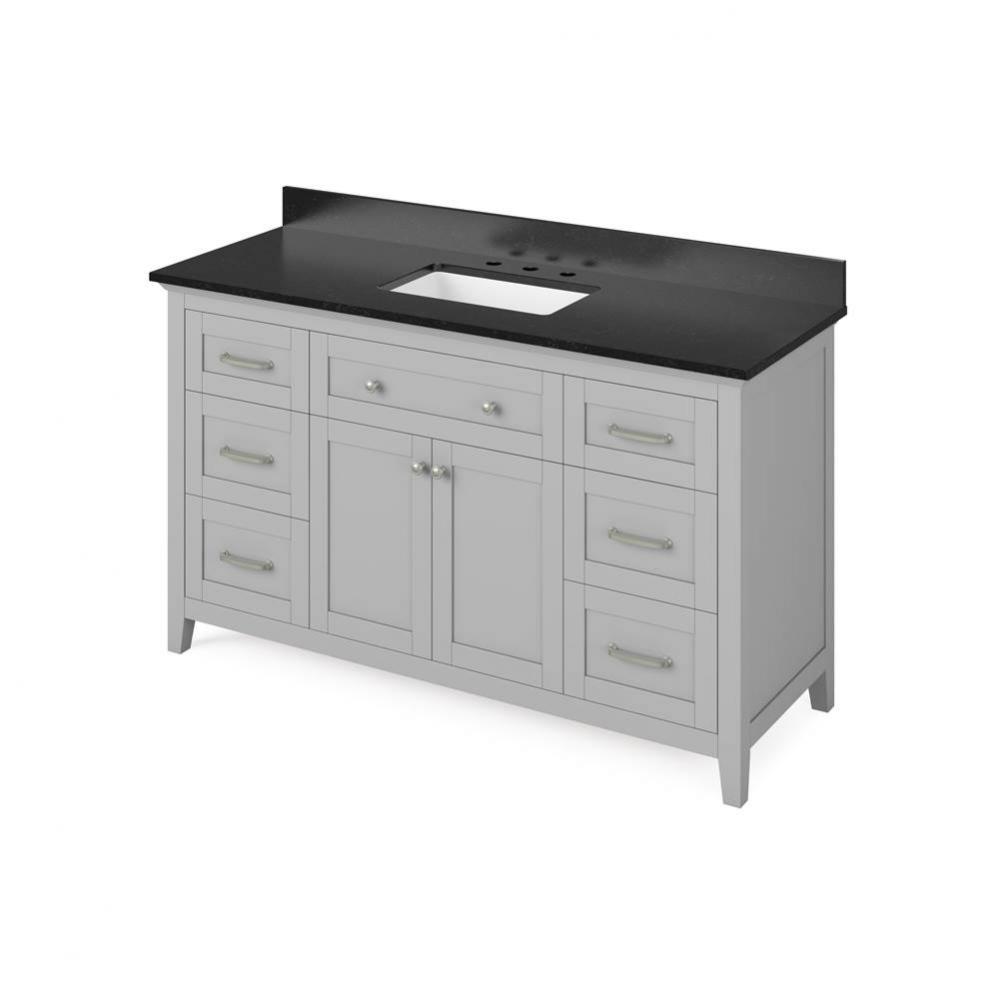 60'' Grey Chatham Vanity, Black Granite Vanity Top, undermount rectangle bowl