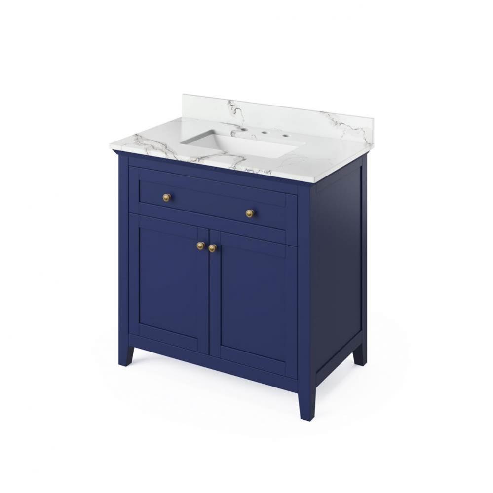 36'' Hale Blue Chatham Vanity, Calacatta Vienna Quartz Vanity Top, undermount rectangle