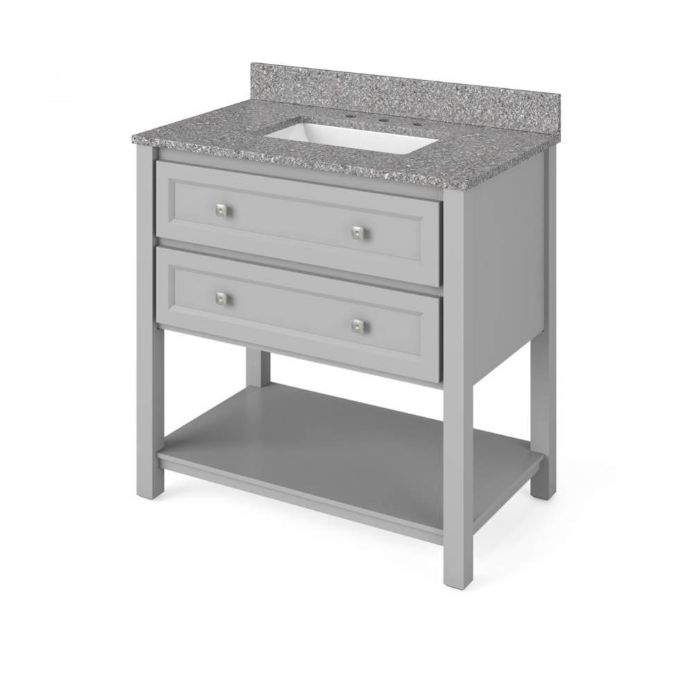 36'' Grey Adler Vanity, Boulder Cultured Marble Vanity Top, undermount rectangle bowl