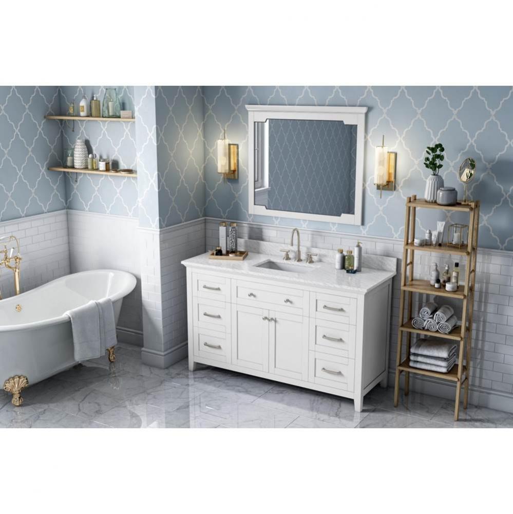 60'' White Chatham Vanity, White Carrara Marble Vanity Top, undermount rectangle bowl