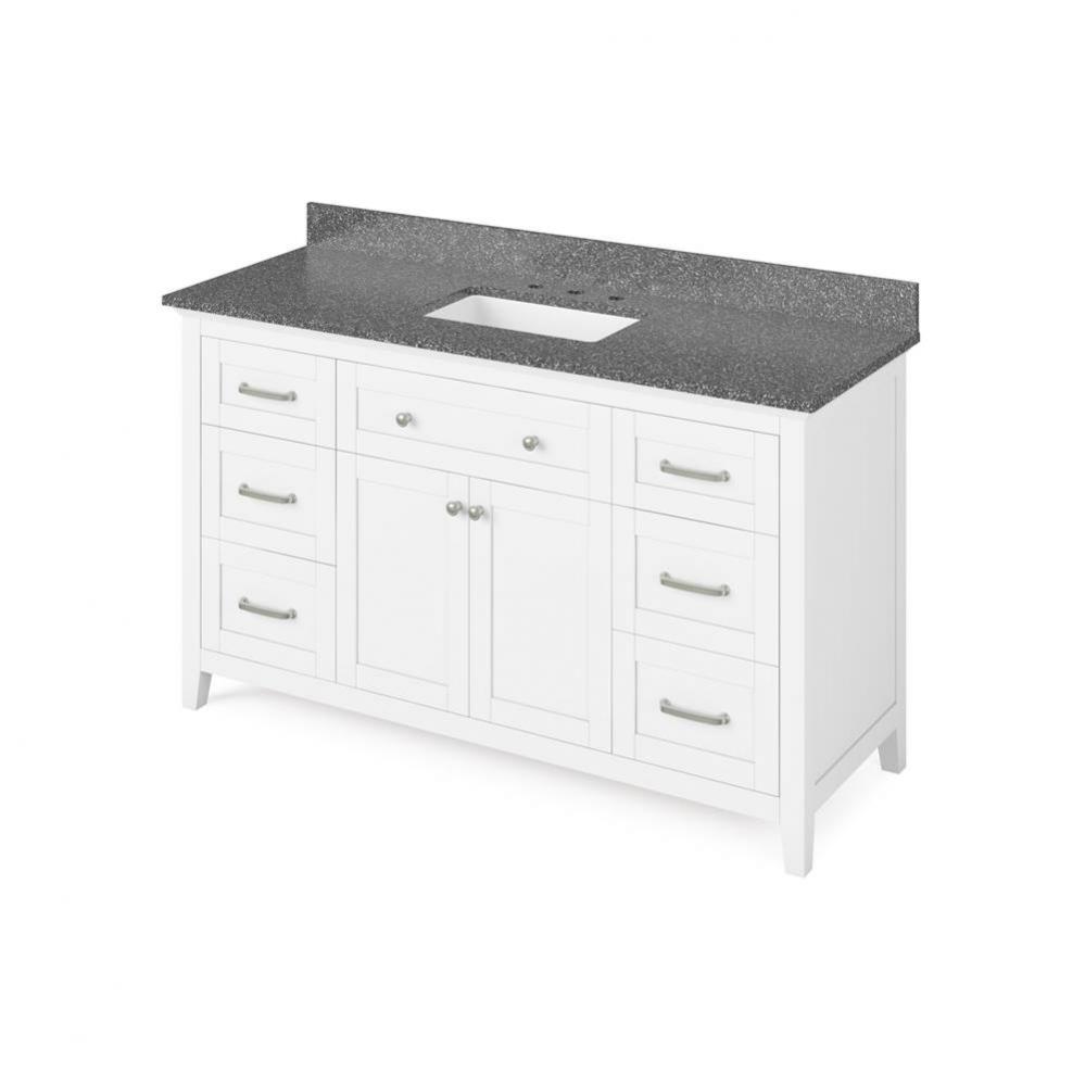 60'' White Chatham Vanity, Boulder Cultured Marble Vanity Top, undermount rectangle bowl