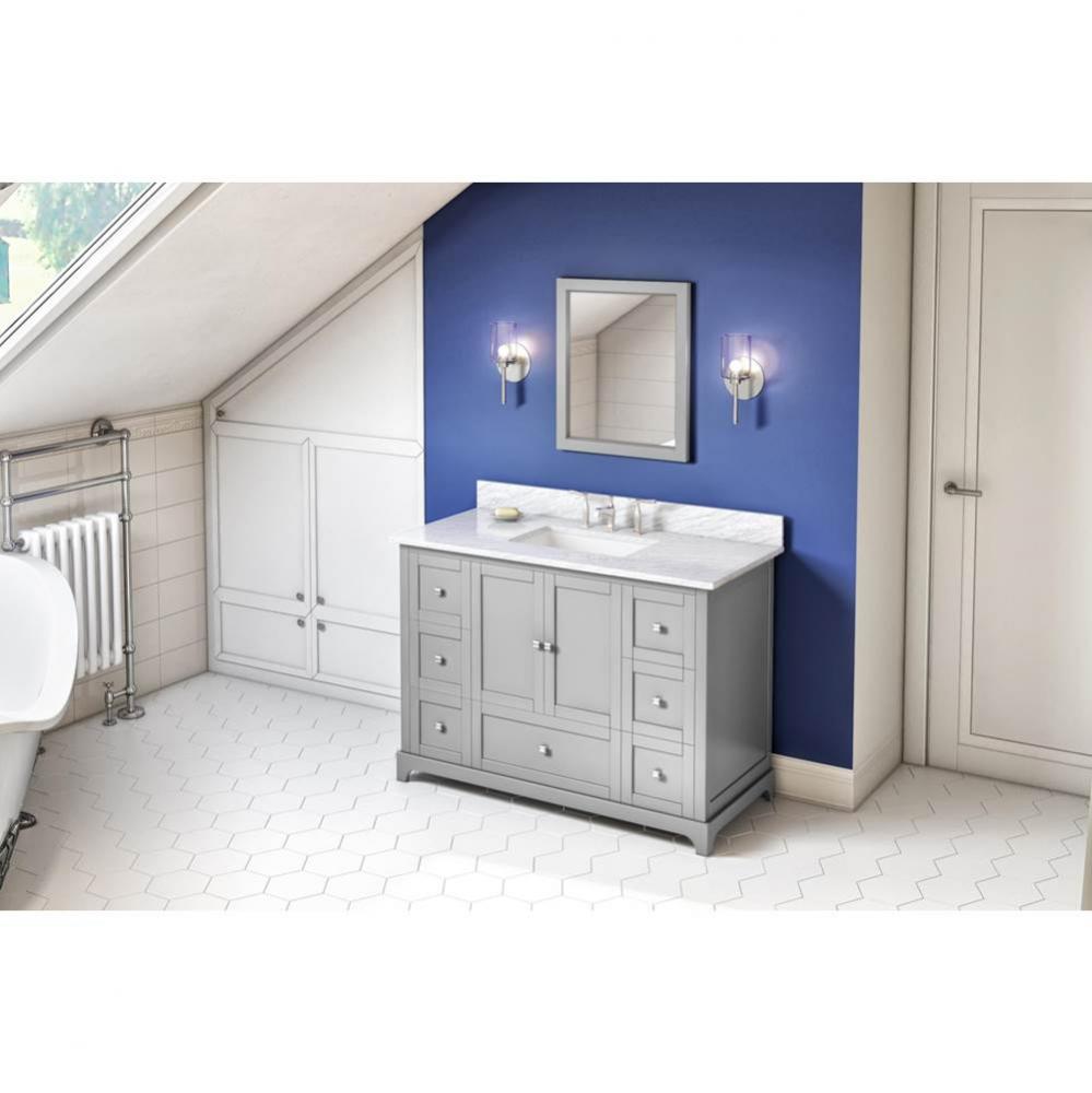 48'' Grey Addington Vanity, White Carrara Marble Vanity Top, undermount rectangle bowl