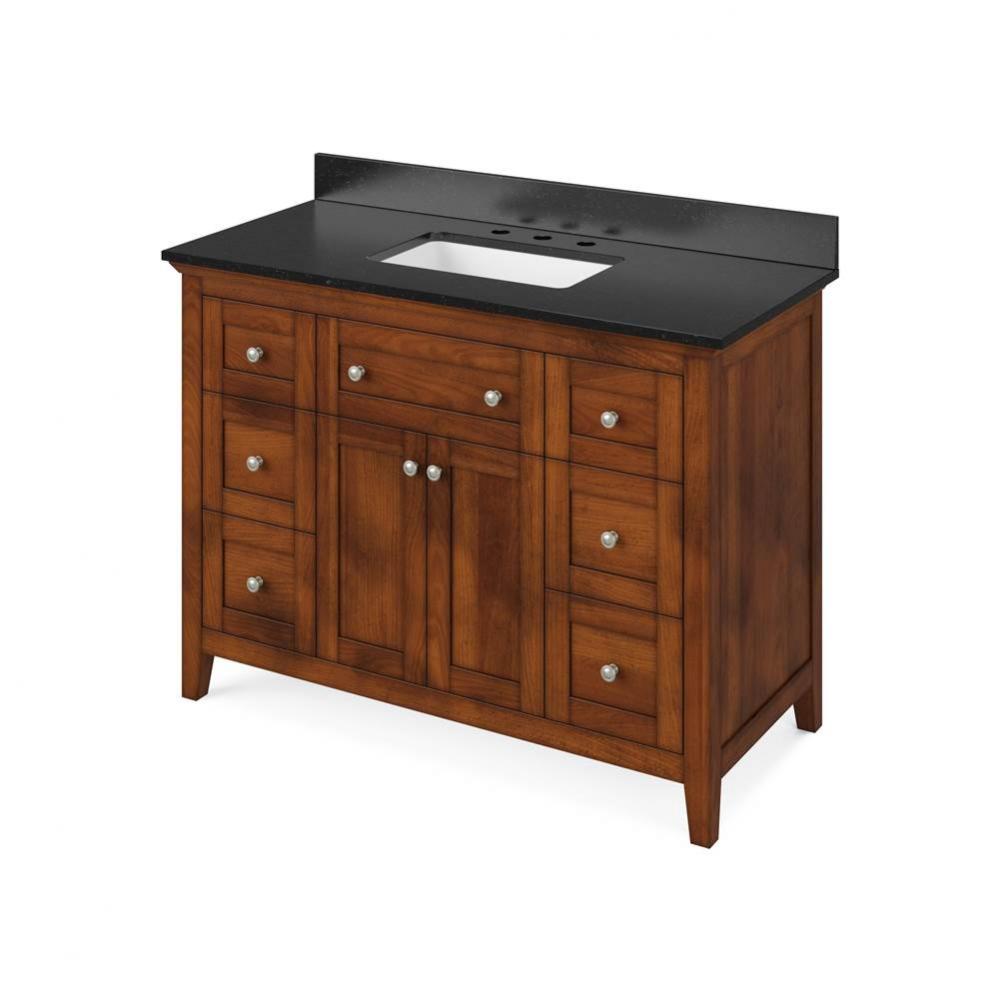 48'' Chocolate Chatham Vanity, Black Granite Vanity Top, undermount rectangle bowl