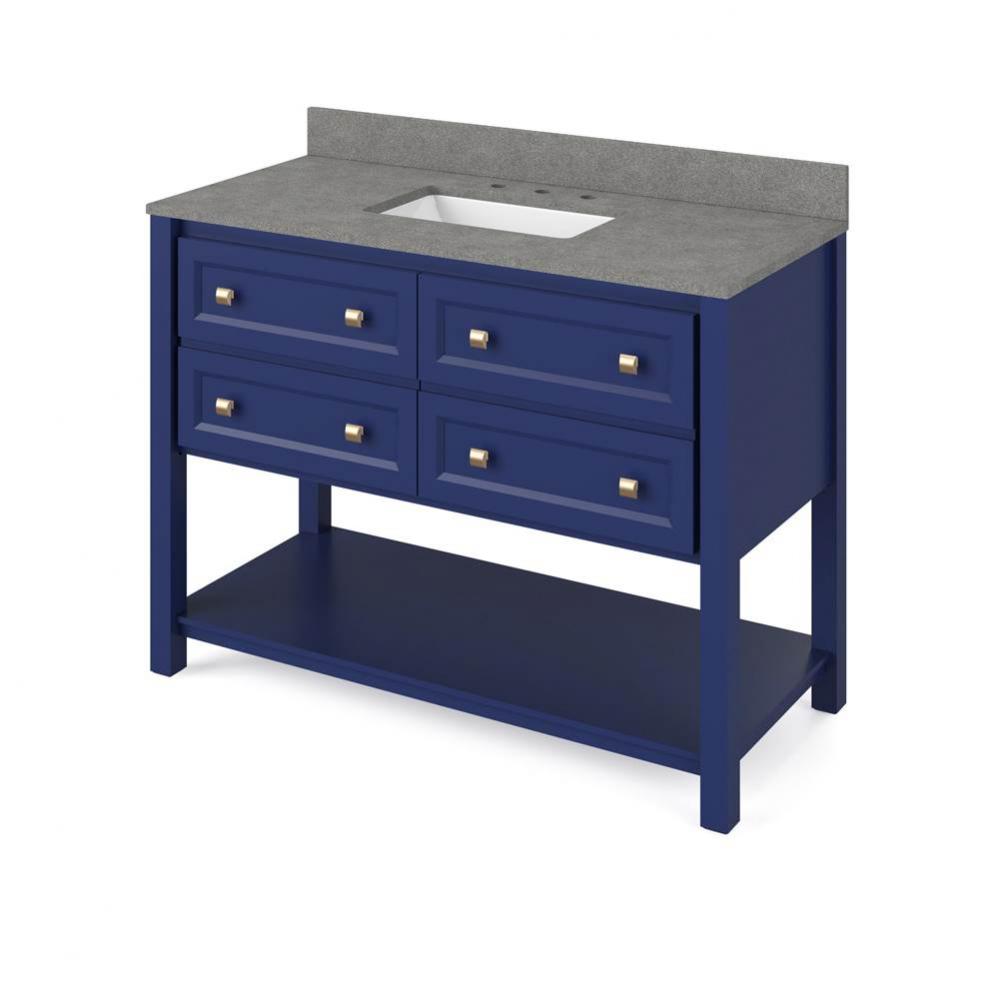 48'' Hale Blue Adler Vanity, Steel Grey Cultured Marble Vanity Top, undermount rectangle