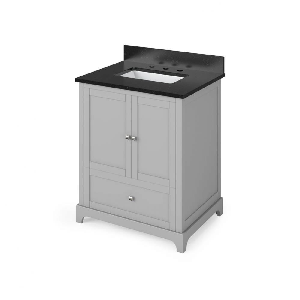 30'' Grey Addington Vanity, Black Granite Vanity Top, undermount rectangle bowl