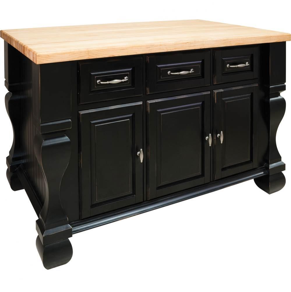 52-5/8'' Distressed Black Tuscan Furniture Style Kitchen Island