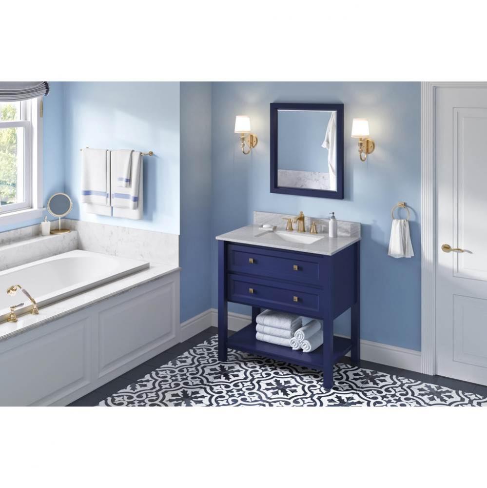 36'' Hale Blue Adler Vanity, White Carrara Marble Vanity Top, undermount rectangle bowl