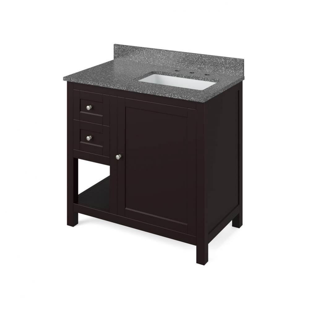 36'' Espresso Astoria Vanity, right offset, Boulder Cultured Marble Vanity Top, undermou