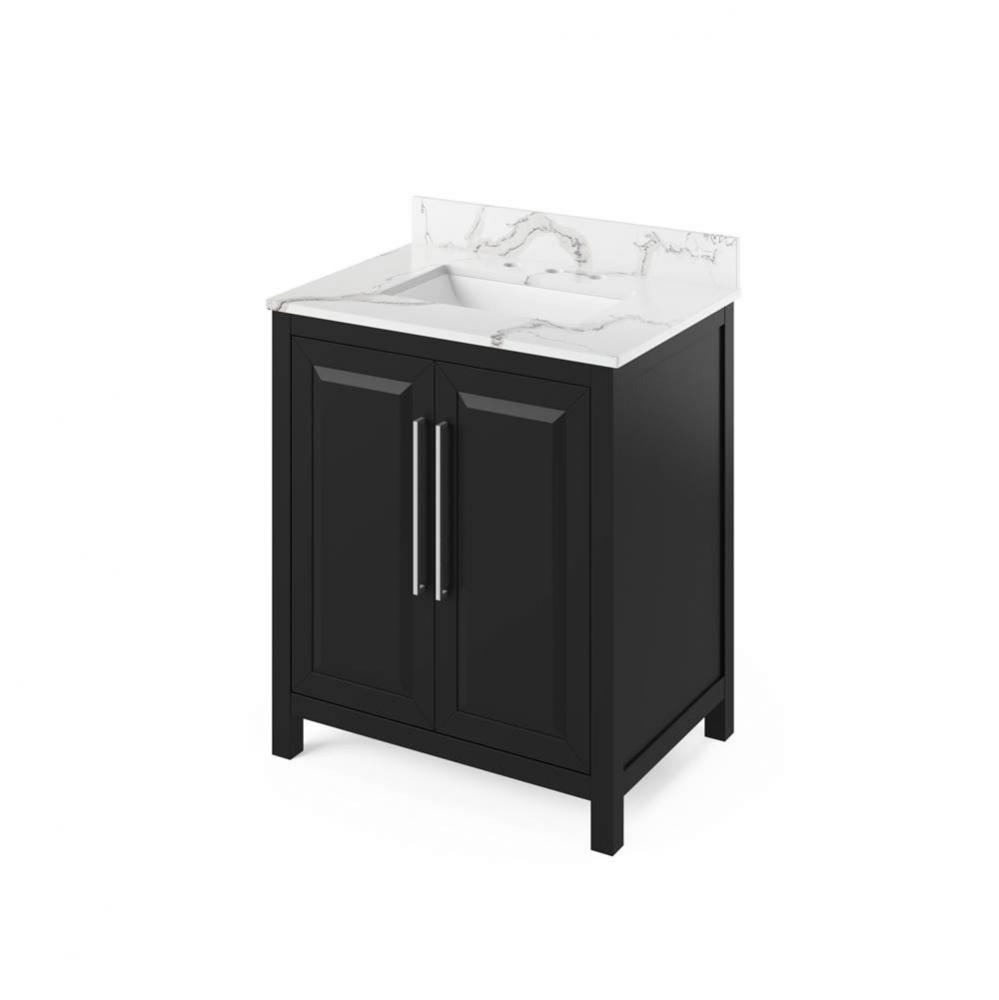 30'' Black Cade Vanity, Calacatta Vienna Quartz Vanity Top, undermount rectangle bowl