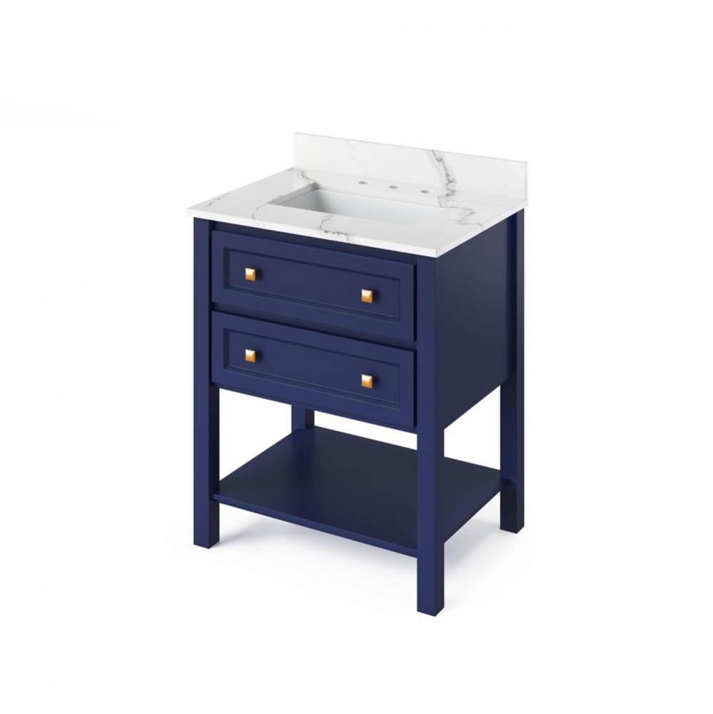 30'' Hale Blue Adler Vanity, Calacatta Vienna Quartz Vanity Top, undermount rectangle bo