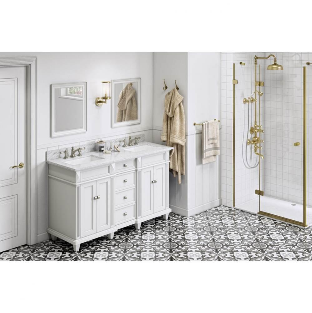 60'' White Douglas Vanity, double bowl, White Carrara Marble Vanity Top, two undermount