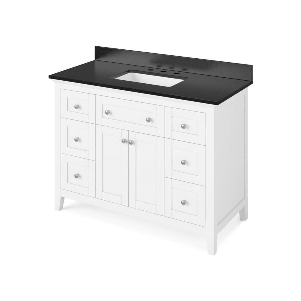 48'' White Chatham Vanity, Black Granite Vanity Top, undermount rectangle bowl
