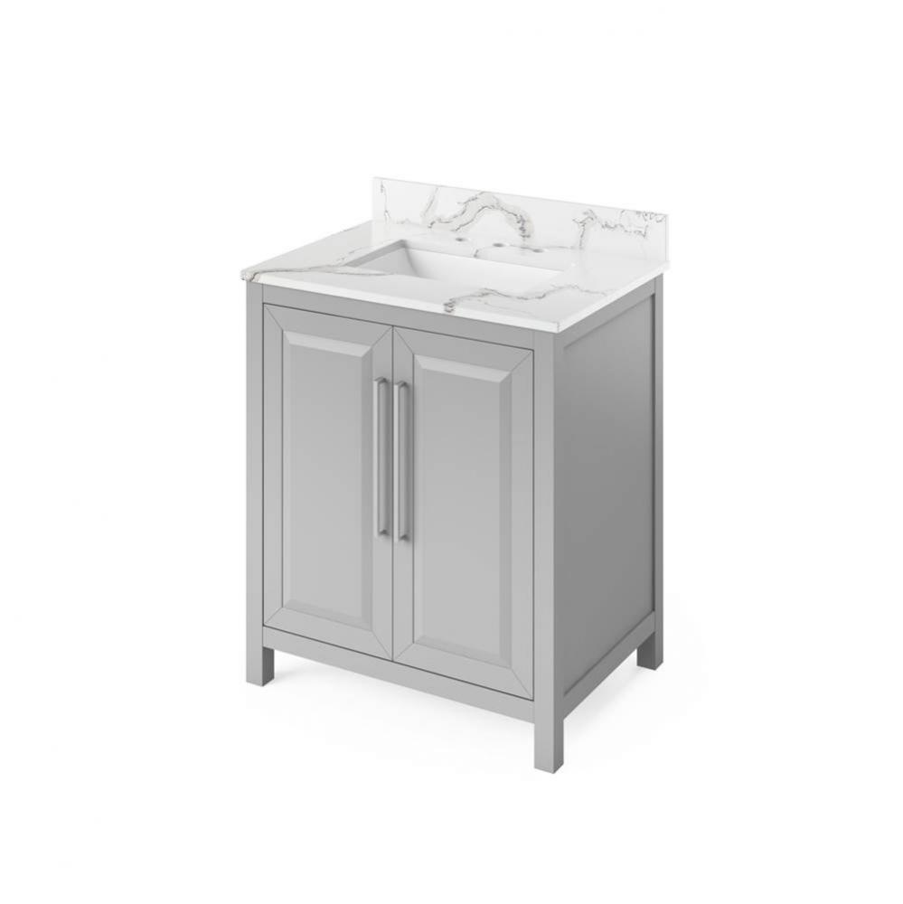 30'' Grey Cade Vanity, Calacatta Vienna Quartz Vanity Top, undermount rectangle bowl