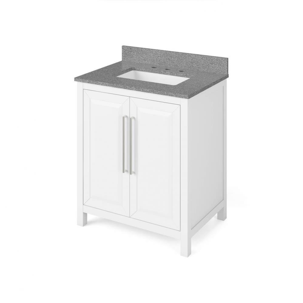 30'' White Cade Vanity, Steel Grey Cultured Marble Vanity Top, undermount rectangle bowl