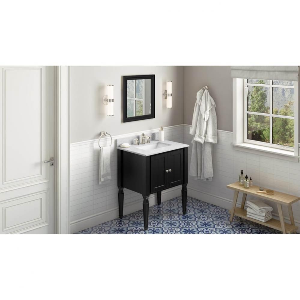 30'' Black Jensen Vanity, White Carrara Marble Vanity Top, undermount rectangle bowl