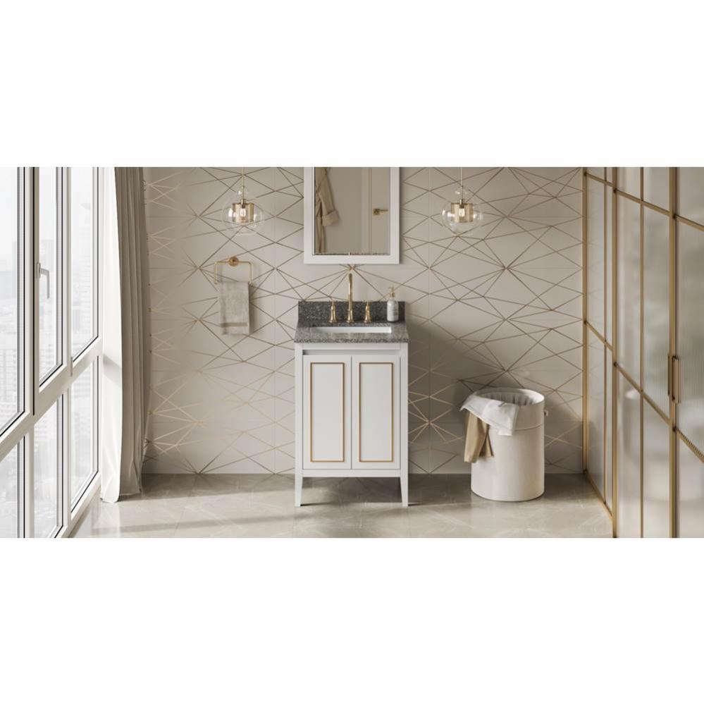 24'' White Percival Vanity, Boulder Cultured Marble Vanity Top, Undermount Rectangle Bow