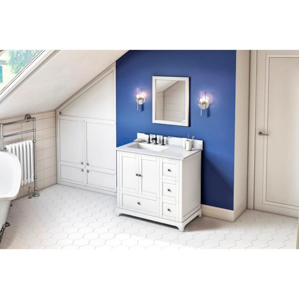 36'' White Addington Vanity, left offset, White Carrara Marble Vanity Top, undermount re