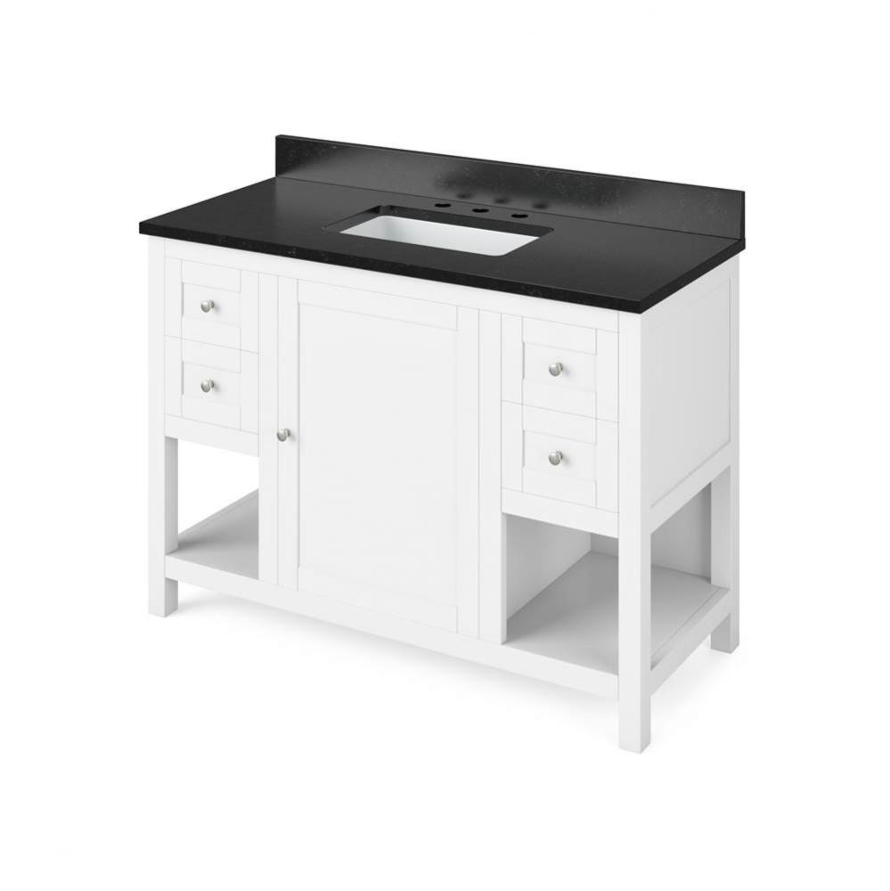 48'' White Astoria Vanity, Black Granite Vanity Top, undermount rectangle bowl