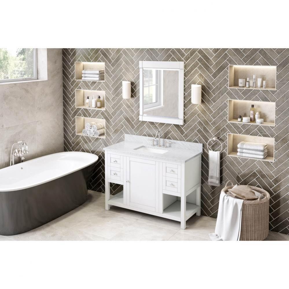 48'' White Astoria Vanity, White Carrara Marble Vanity Top, undermount rectangle bowl