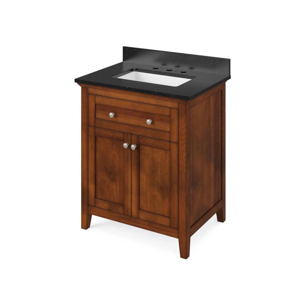 30'' Chocolate Chatham Vanity, Black Granite Vanity Top, undermount rectangle bowl