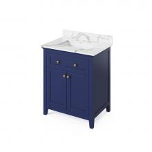 Jeffrey Alexander VKITCHA30BLCQR - 30'' Hale Blue Chatham Vanity, Calacatta Vienna Quartz Vanity Top, undermount rectangle