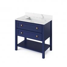 Jeffrey Alexander VKITADL36BLCQR - 36'' Hale Blue Adler Vanity, Calacatta Vienna Quartz Vanity Top, undermount rectangle bo