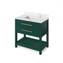 Jeffrey Alexander VKITWAV36GNCQR - 36'' Forest Green Wavecrest Vanity, Calacatta Vienna Quartz Vanity Top, undermount recta