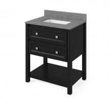 Jeffrey Alexander VKITADL30BKSGR - 30'' Black Adler Vanity, Steel Grey Cultured Marble Vanity Top, undermount rectangle bow