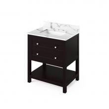 Jeffrey Alexander VKITAST30ESCQR - 30'' Espresso Astoria Vanity, Calacatta Vienna Quartz Vanity Top, undermount rectangle b