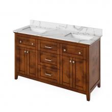 Jeffrey Alexander VKITCHA60CHCQR - 60'' Chocolate Chatham Vanity, double bowl, Calacatta Vienna Quartz Vanity Top, two unde