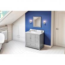 Jeffrey Alexander VKITADD36GRWCR - 36'' Grey Addington Vanity, left offset, White Carrara Marble Vanity Top, undermount rec