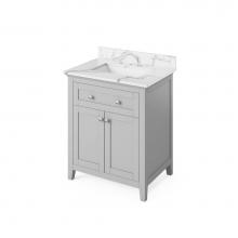 Jeffrey Alexander VKITCHA30GRCQR - 30'' Grey Chatham Vanity, Calacatta Vienna Quartz Vanity Top, undermount rectangle bowl