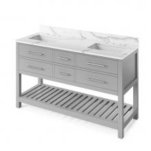 Jeffrey Alexander VKITWAV60GRCQR - 60'' Grey Wavecrest Vanity, double bowl, Calacatta Vienna Quartz Vanity Top, two undermo